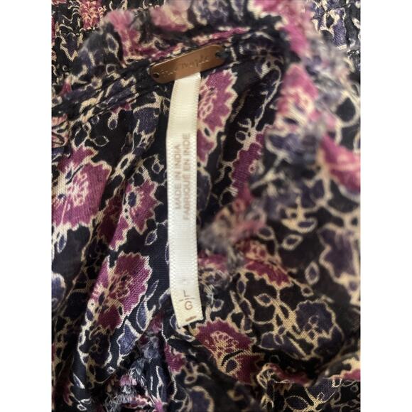 Free People I’m Your Favorite Minidress Ruffled Mini Dress Plum Combo Size L - Picture 6 of 7